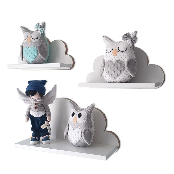 3er Set Wandregal Kinderzimmer Weiss | Babyzimmer Wolkenregal für Bücher, Spielzeug, Dekoration | Re