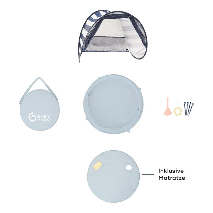 Babymoov Strandmuschel 3-in-1 Aquani Matrose - Strandzelt mit UV-Schutz LSF 50, Planschbecken und Re
