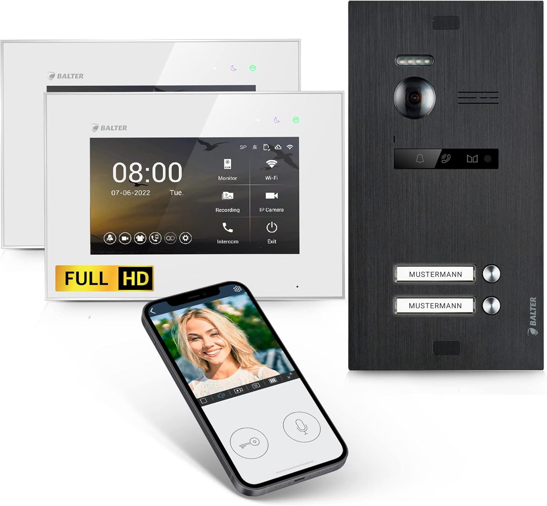 Balter EVO-HD Video Türsprechanlage, Video Türklingel mit Kamera, 2 familienhaus Klingel, Smartphone