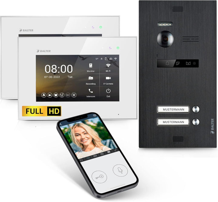Balter EVO-HD Video Türsprechanlage, Video Türklingel mit Kamera, 2 familienhaus Klingel, Smartphone