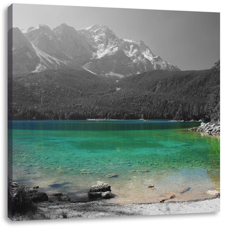 Pixxprint Eibsee vor der Zugspitze als Leinwandbild Quadratisch/Grösse: 70x70 / Wandbild/Kunstdruck/