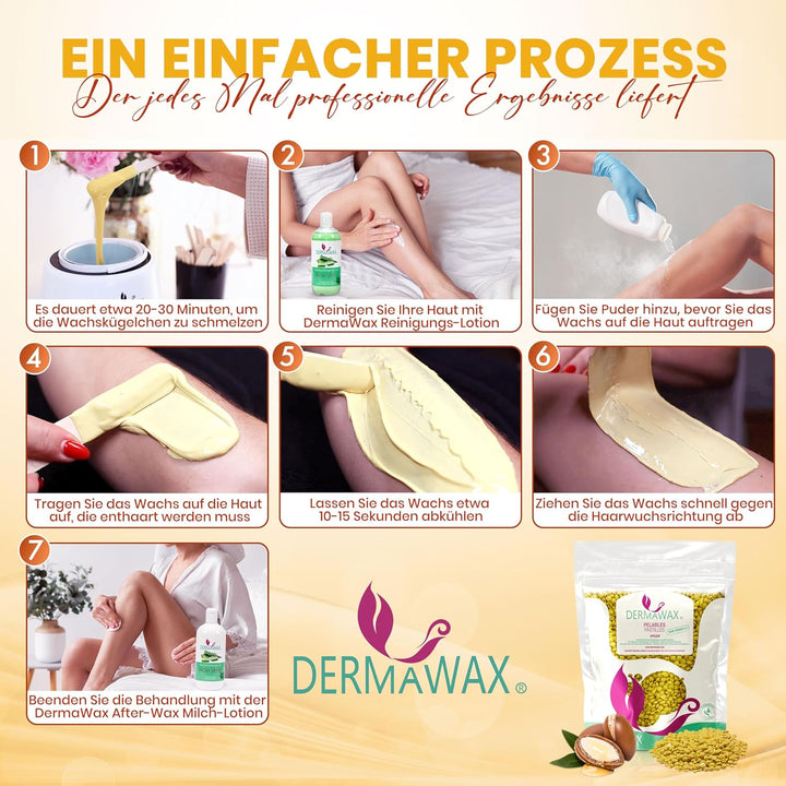 Dermawax Argan Enthaarungswachs - Premium Wachsperlen 1kg Anwendung ohne Wachsstreifen zur Haarentfe