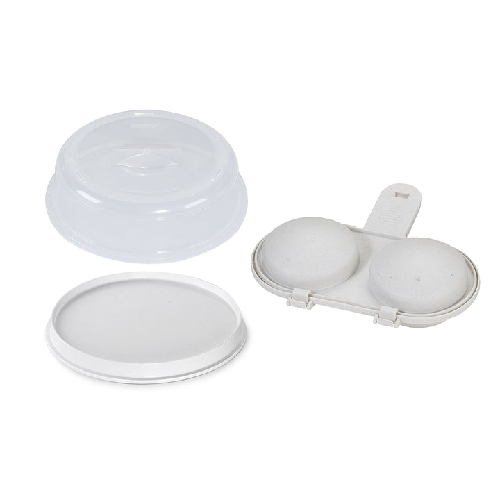 Nordic Ware Microwave 2-Sided Round Bacon and Meat Grill, 10-Inch Spatter Cover and 2-Cavity Egg Poa