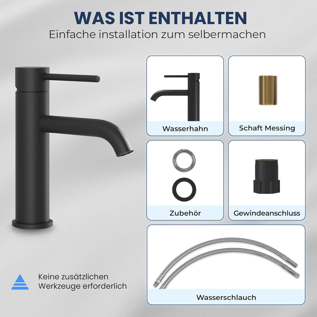 Søvang Wasserhahn Bad – Waschtischarmatur 18,3 cm, Waschbeckenarmatur Schwarz Matt, Anti-Fingerprint