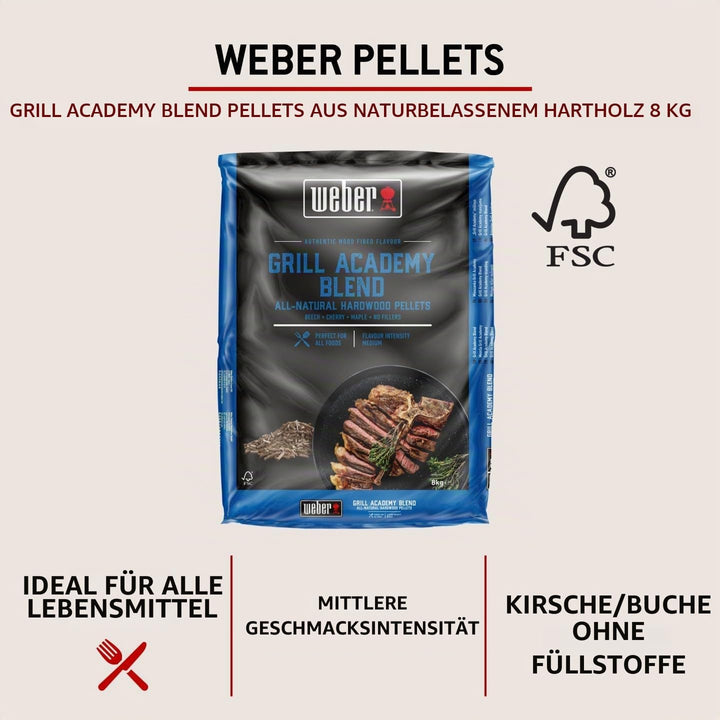 Weber Holzpellets - Grillacademy Blend (8kg), perfekt zum Räuchern von Gemüse, Fisch und Allen Fleis