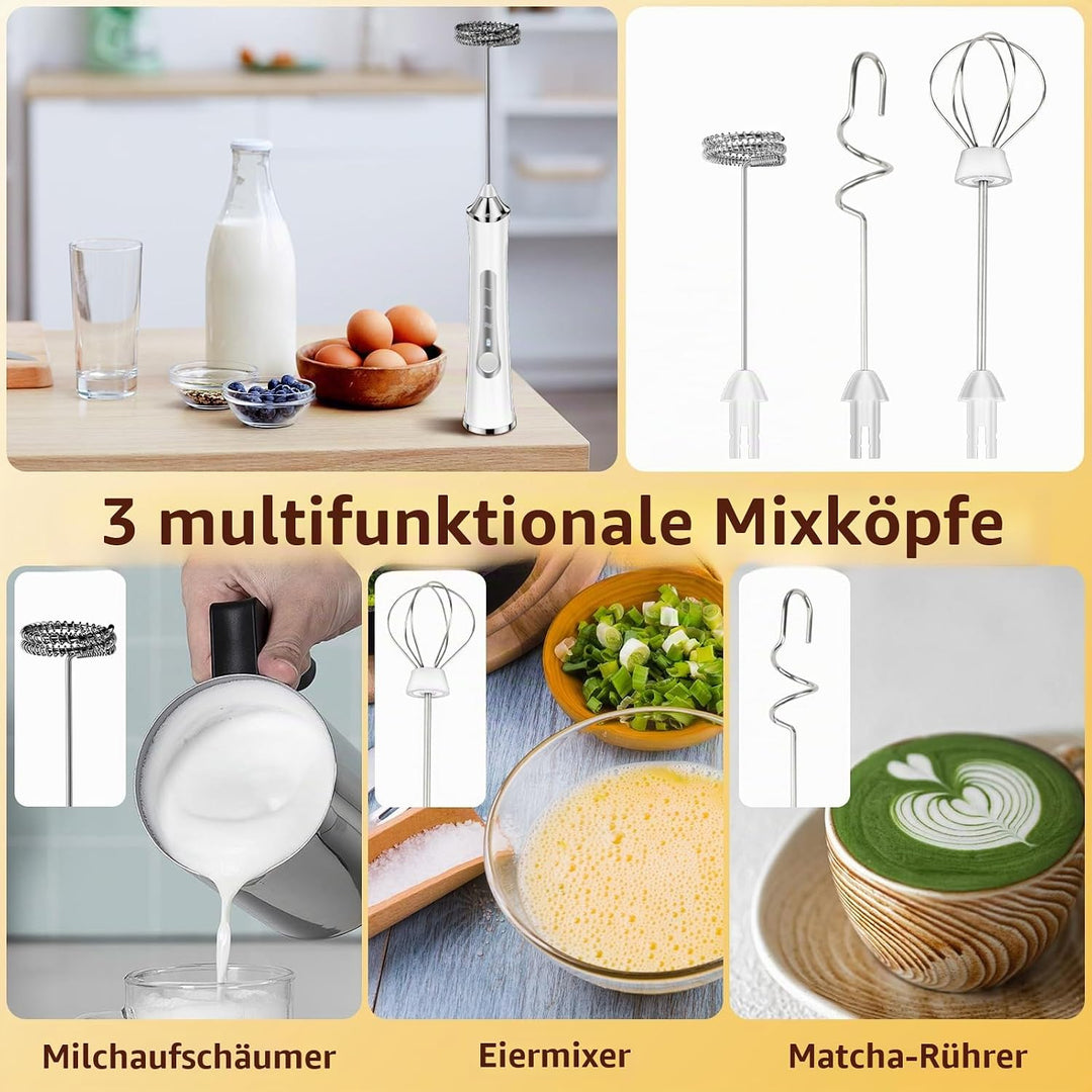 NEUTYPECHIC Milchaufschäumer Elektrisch Stab, USB-C Aufladbar Milk Frother, Milchschäumer Stab mit 3