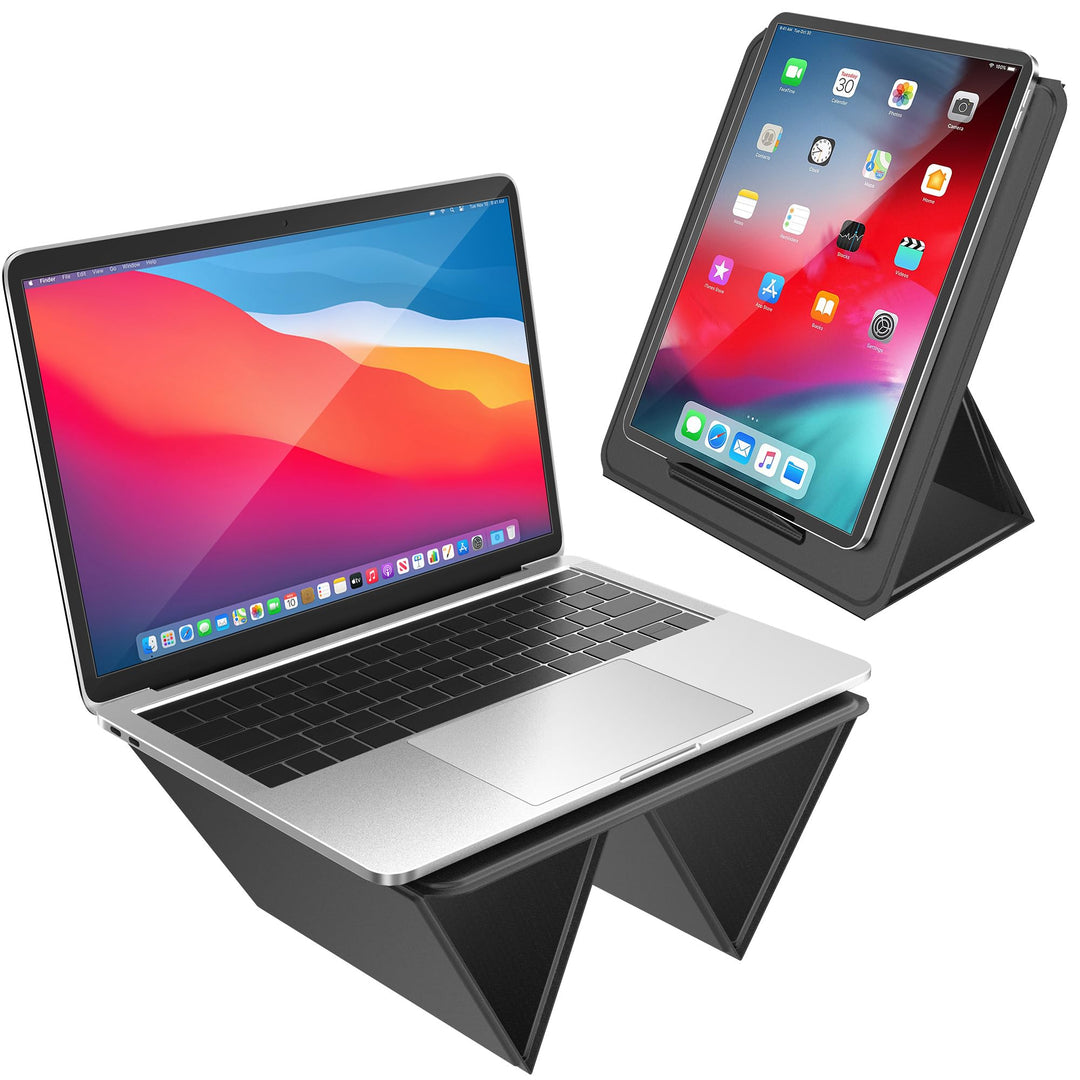AboveTEK Tragbarer Laptopunterlage, 2-in-1 PU-Leder Faltbarer MacBook Ständer für Schreibtisch, Pass