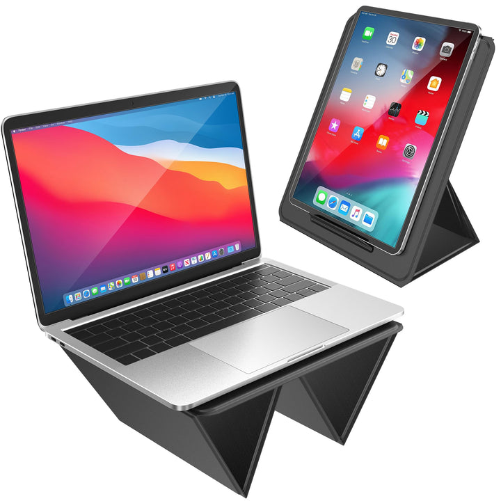 AboveTEK Tragbarer Laptopunterlage, 2-in-1 PU-Leder Faltbarer MacBook Ständer für Schreibtisch, Pass