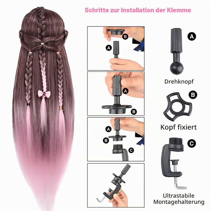 TopDirect Frisierkopf, 75 cm/ 29.5 Zoll Übungskopf Friseur, Frisurenkopf 100% von künstlichen Haare,