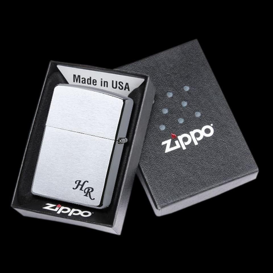 Zippo Benzinfeuerzeug mit Initialen Gravur Chrome Brushed Wunschgravur personalisiert Name Personali