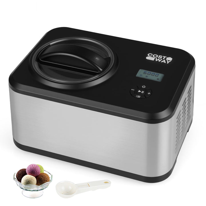 COSTWAY 2 in 1 Eismaschine mit Joghurtfunktion, Kompressor Eiscrememaschine 1,5 L für Eiscreme, Gela