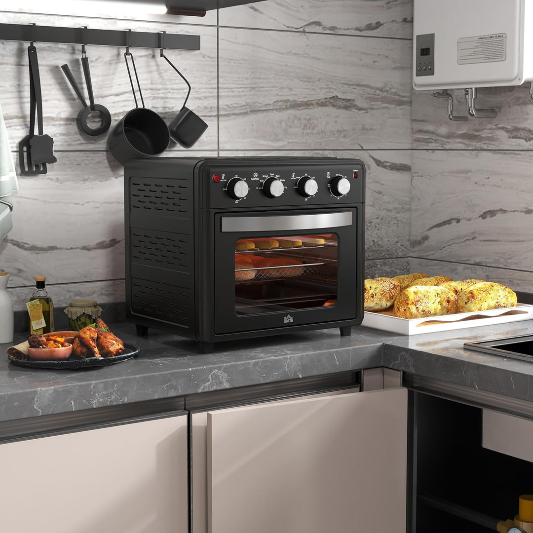 HOMCOM Mini Backofen mit Umluft 30 L 1600W 90-230℃ 60 Min. Timer inkl. Krümelblech, Warmhalteplatten
