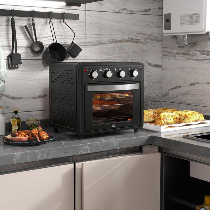 HOMCOM Mini Backofen mit Umluft 30 L 1600W 90-230℃ 60 Min. Timer inkl. Krümelblech, Warmhalteplatten