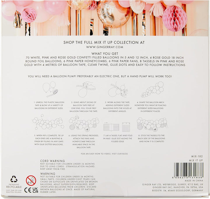 Ginger Ray Blush and Peach Balloon and Fan Garland Party Backdrop Mix Rosa Ballon Fan Girlande, Rosa