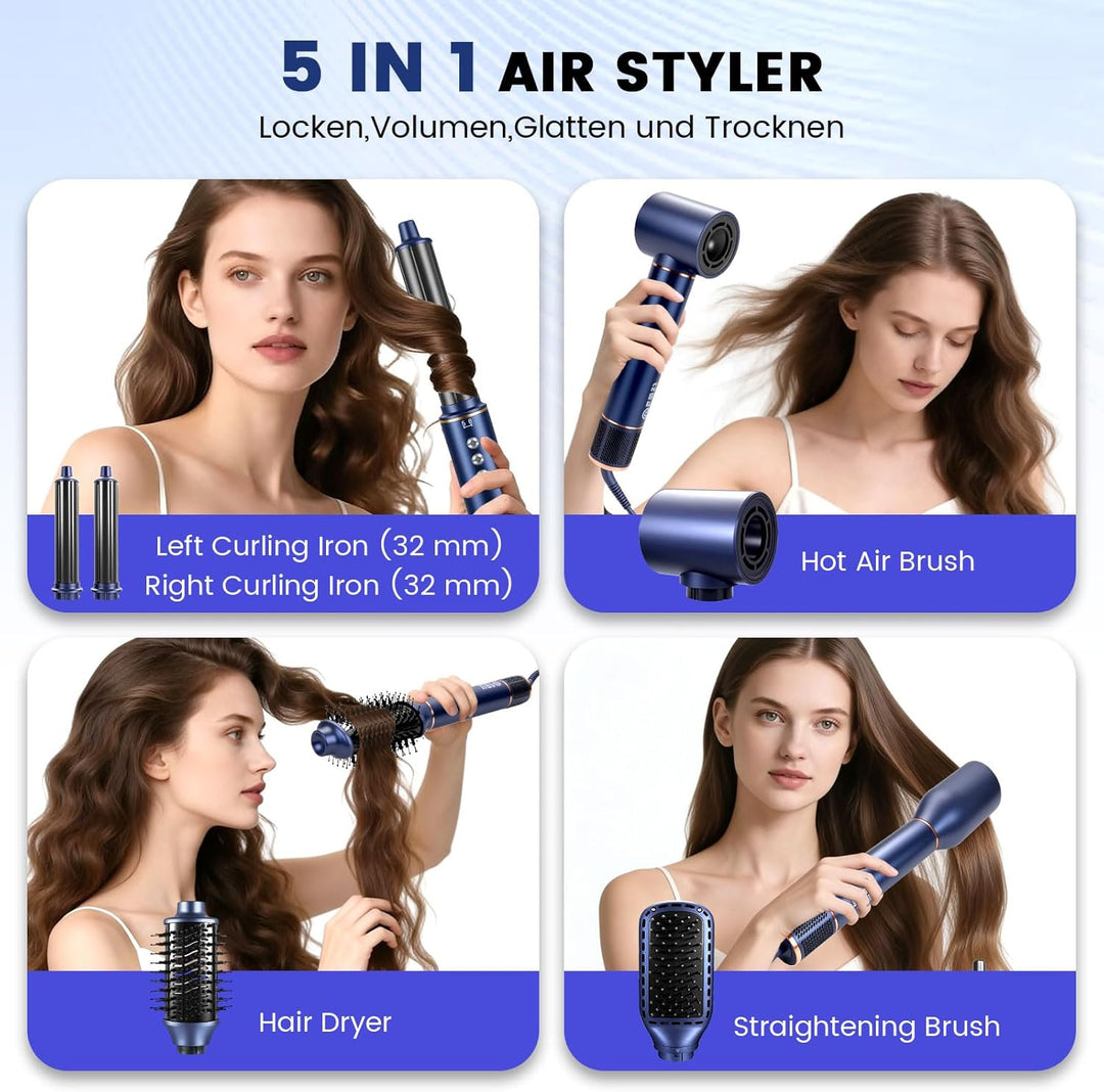 Hair Styler 5 in 1 Haarstyler Set,1400 W Airstyler Air Curlers Föhn Mit Rundbürstenföhn Warmluftbürs
