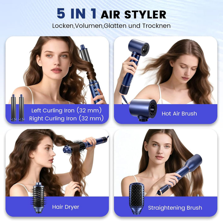 Hair Styler 5 in 1 Haarstyler Set,1400 W Airstyler Air Curlers Föhn Mit Rundbürstenföhn Warmluftbürs