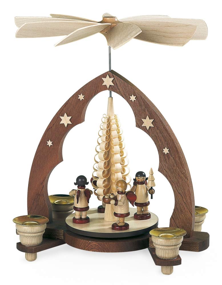 Mueller Weihnachtspyramide Geschenkeengel, 1-stöckig, 28 cm hoch, natur, original Erzgebirge Seiffen