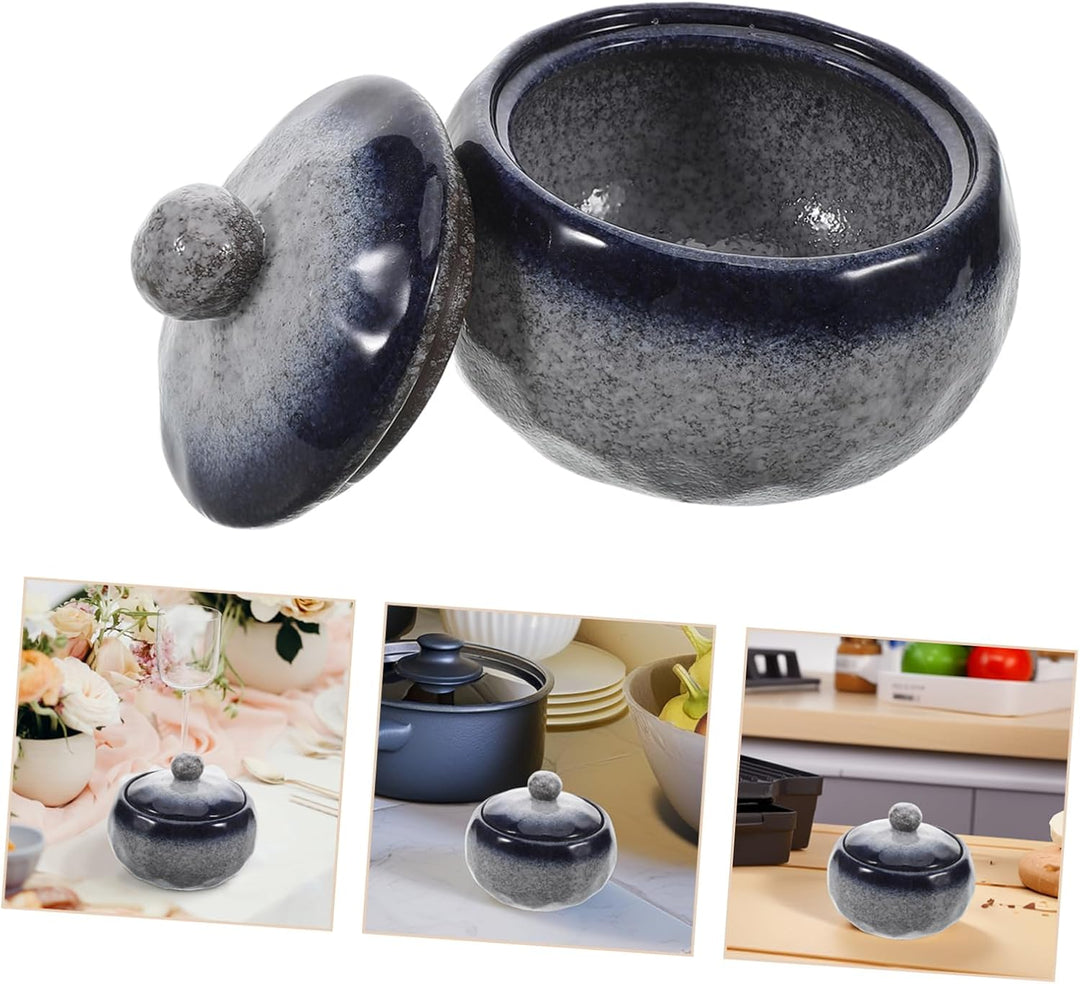 HEMOTON Japanischer Keramik Suppentopf 350ml mit Deckel Kleiner Tontopf mit Steinstruktur Klassische