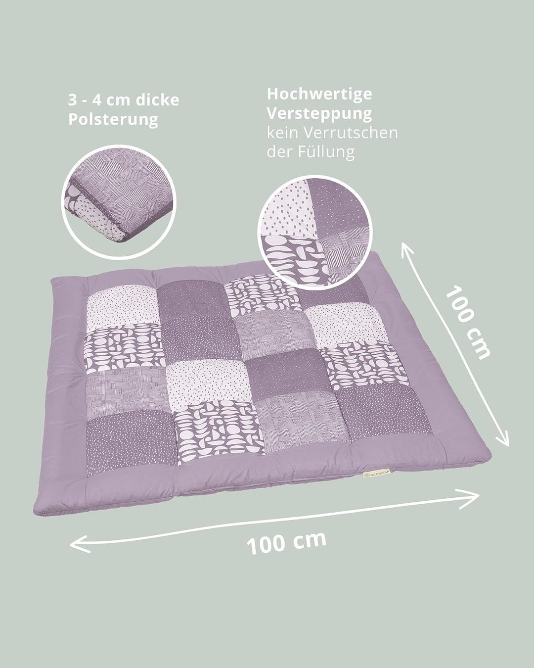 ULLENBOOM Krabbeldecke für Baby 100x100 cm - Dick und weich gepolstert Classic Flieder 100 x 100 cm,