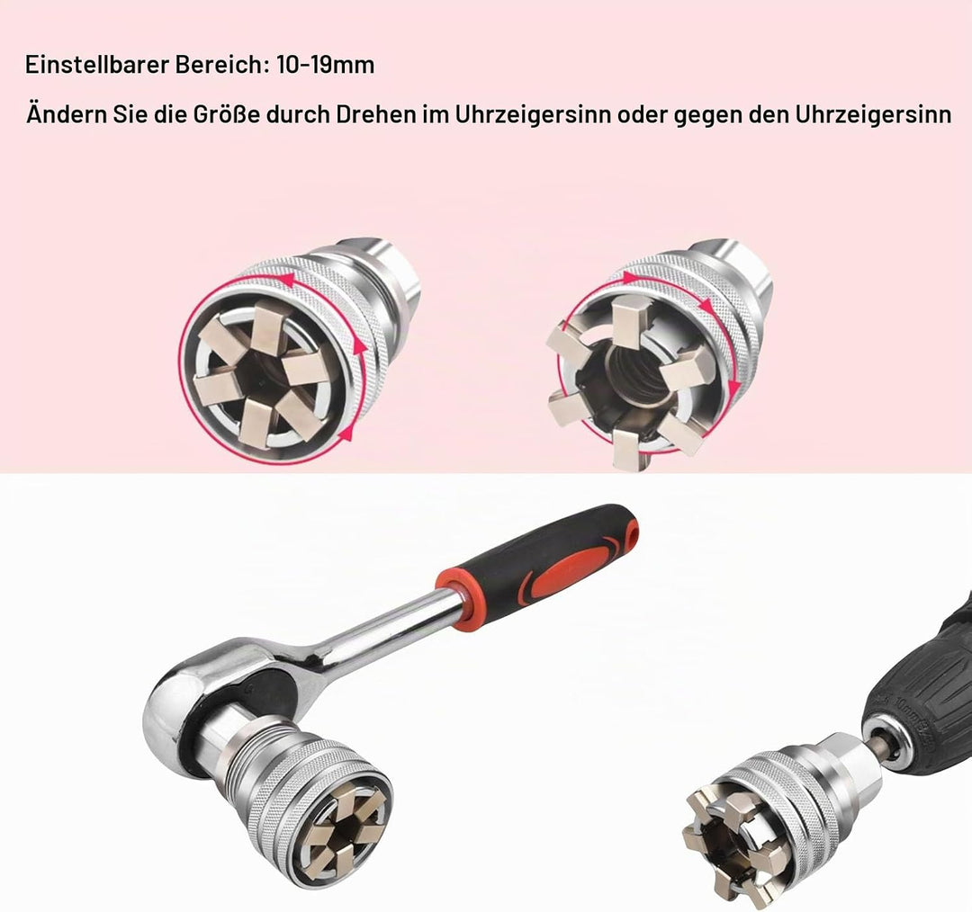 2PCS Multifunktionshülse 10mm-19mm, Verstellbarer Universal-Steckschlüssel, Metrisch 3/8-3/4&