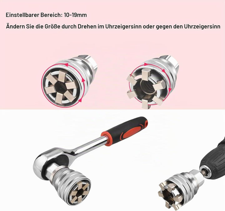 2PCS Multifunktionshülse 10mm-19mm, Verstellbarer Universal-Steckschlüssel, Metrisch 3/8-3/4&