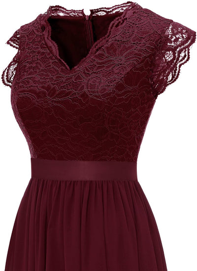 Dressystar Damen Ballkleid Maxi Lang Abendkleider Elegant für Hochzeit Spitzen Cocktailkeid S Band_b