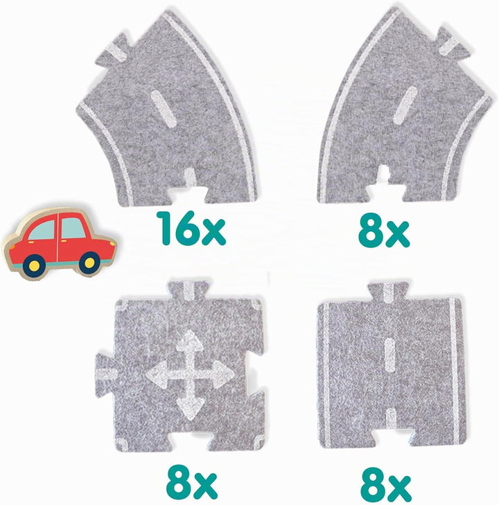 SES Creative 13152 Filz-Strassen-Set 40 Teile mit Auto - Spielset für Kinder ab 24 Monaten - Persona