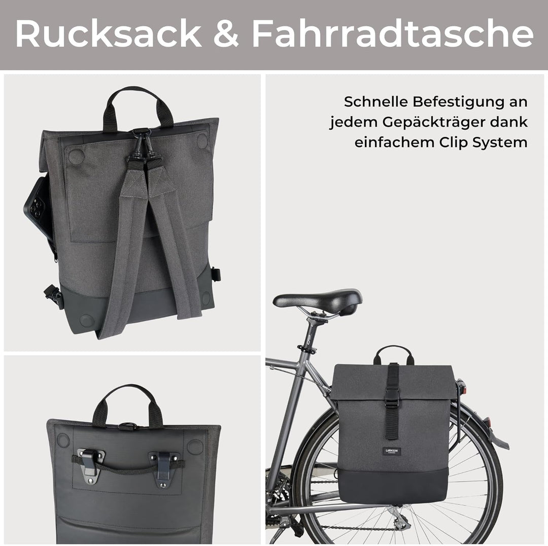 LARKSON Fahrradtaschen für Gepäckträger Damen & Herren Anthrazit - Tammo Bike - 2 in 1 Fahrrad Tasch