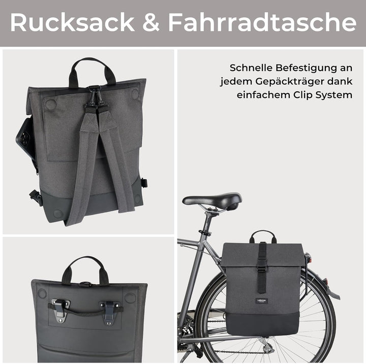 LARKSON Fahrradtaschen für Gepäckträger Damen & Herren Anthrazit - Tammo Bike - 2 in 1 Fahrrad Tasch