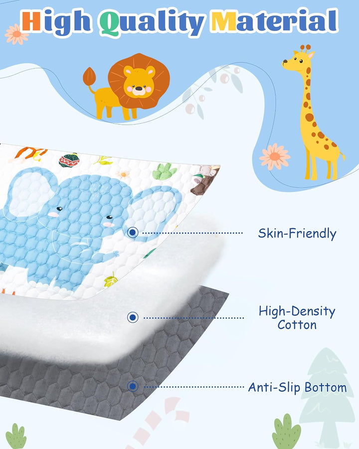 Krabbelteppich für Baby, Rutschfeste Baby Spielmatte Schadstofffrei 180x150cm, Baumwolle Tier Krabbe