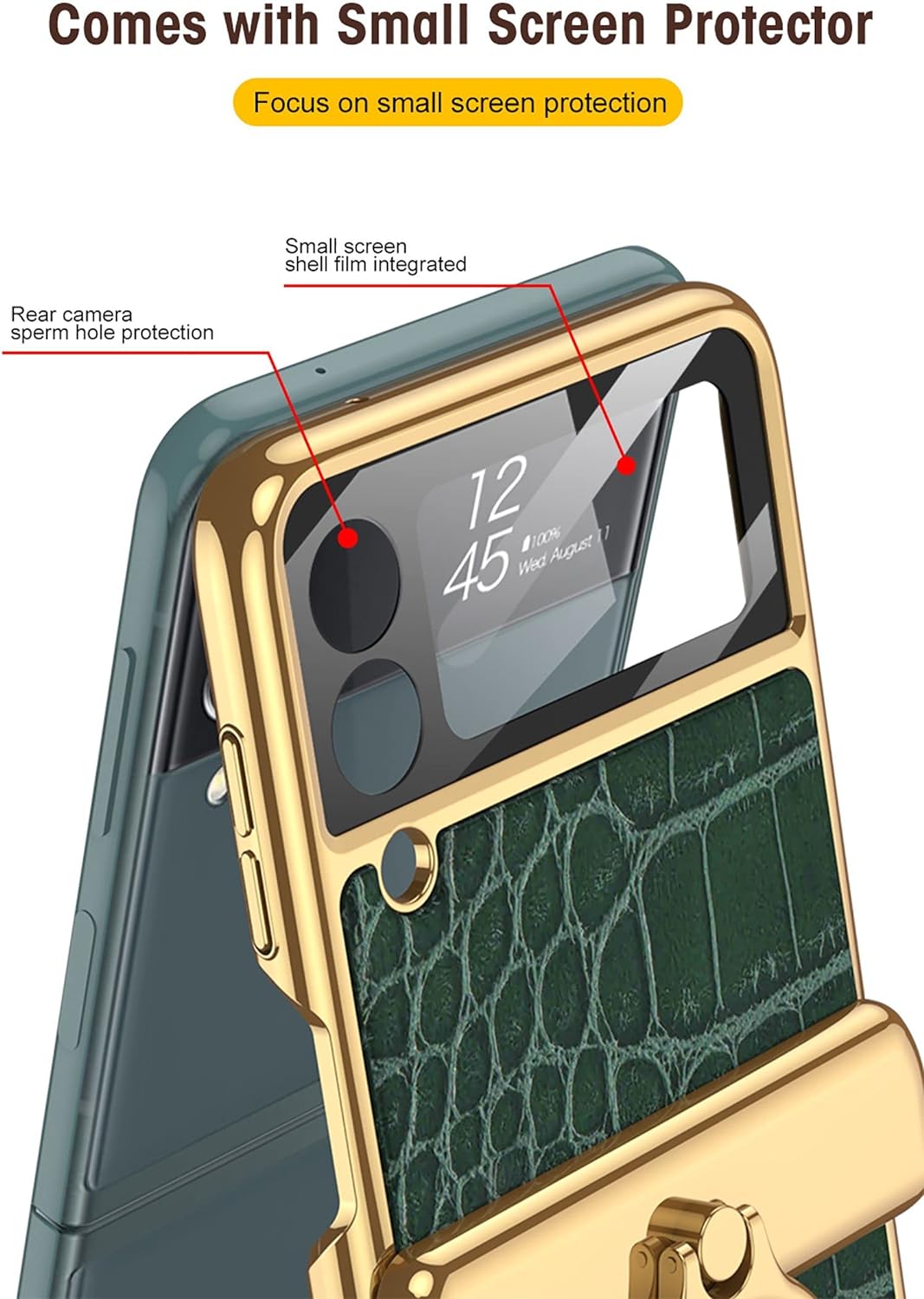 COQUE Galaxy Z Flip 3 Hülle mit Schlaufe,ultradünne Schale aus gehärteter Folie,integriertes glänzen