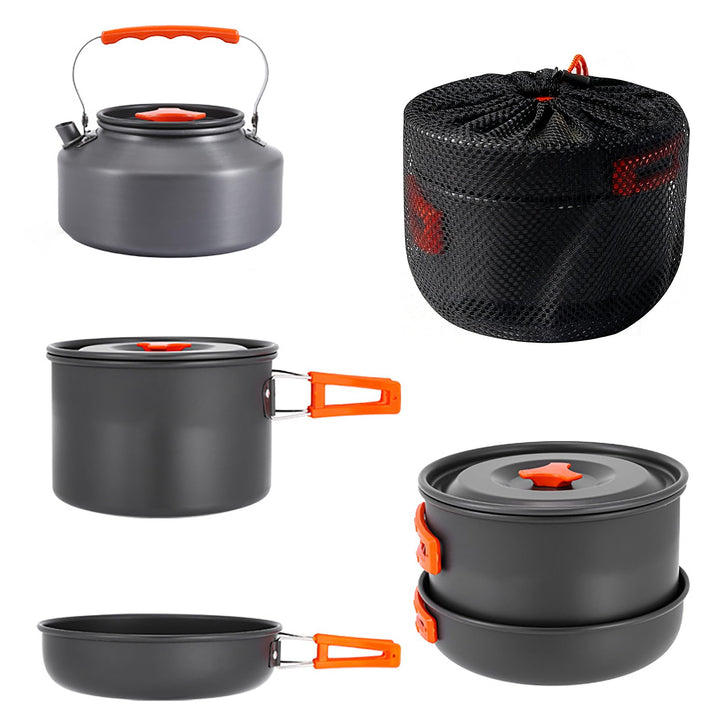 aiGear Camping Kochgeschirr Set/Outdoor Geschirr Set | Camping Topf Kochtopf Tragbar Aluminium | mit