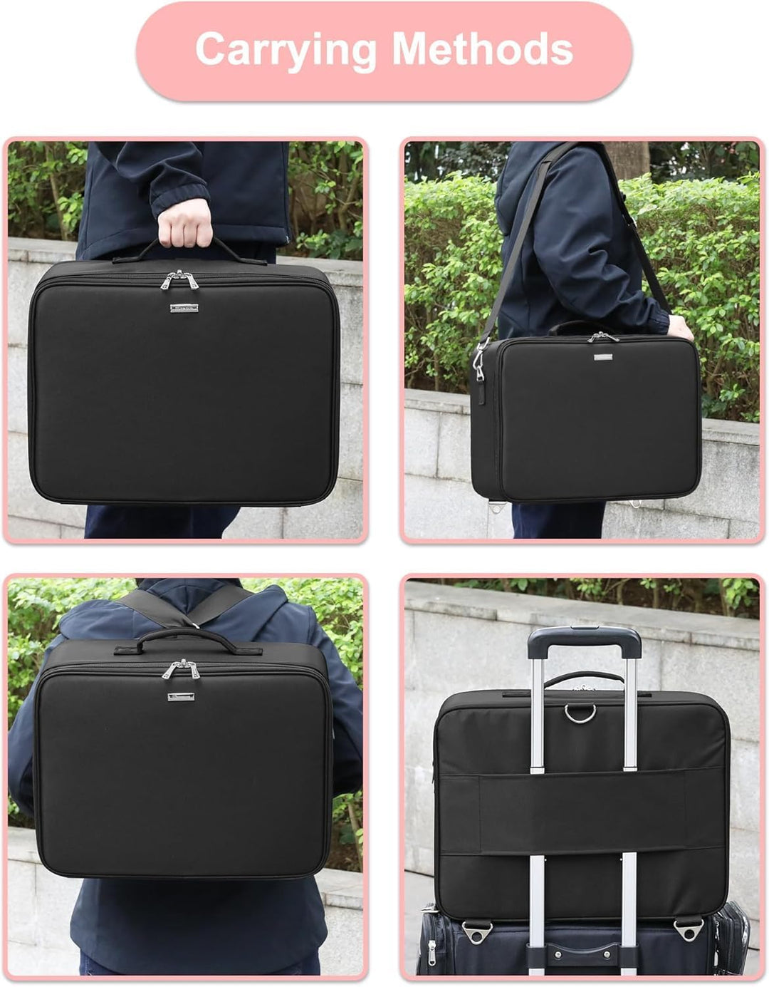 Relavel XXL Make-up-Koffer, Professioneller Kosmetik-Organizer mit Pinselhalter, 4 durchsichtigen Ta
