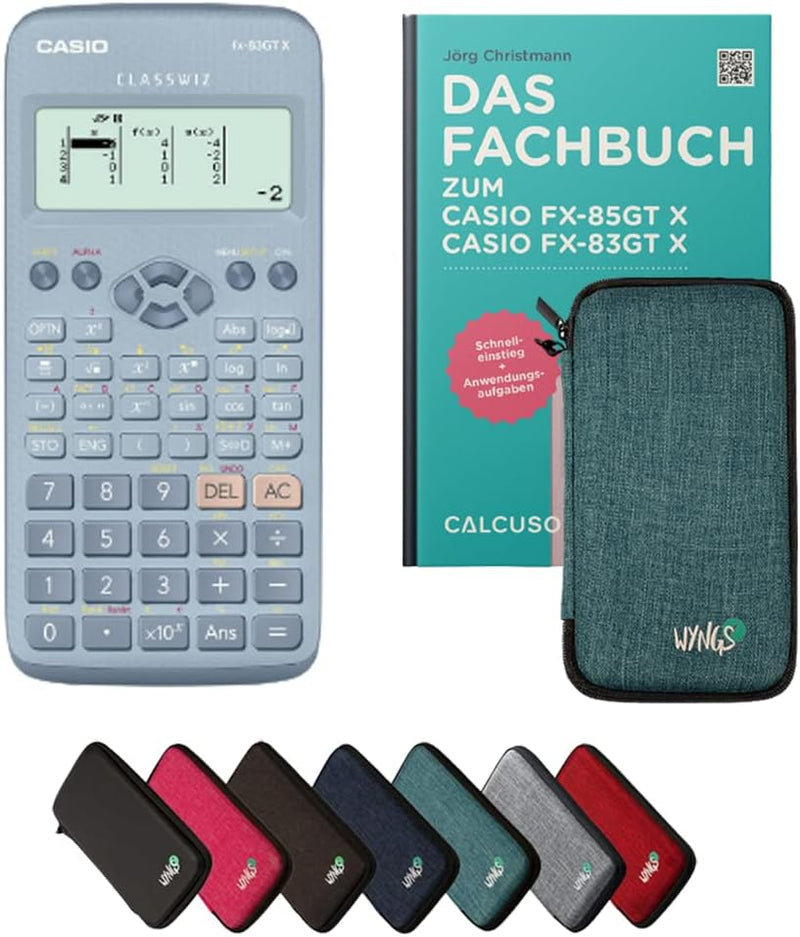 CALCUSO Standardpaket: Casio FX-83GT X Blau + WYNGS Schutztasche türkis + Fachbuch von CALCUSO + Erw