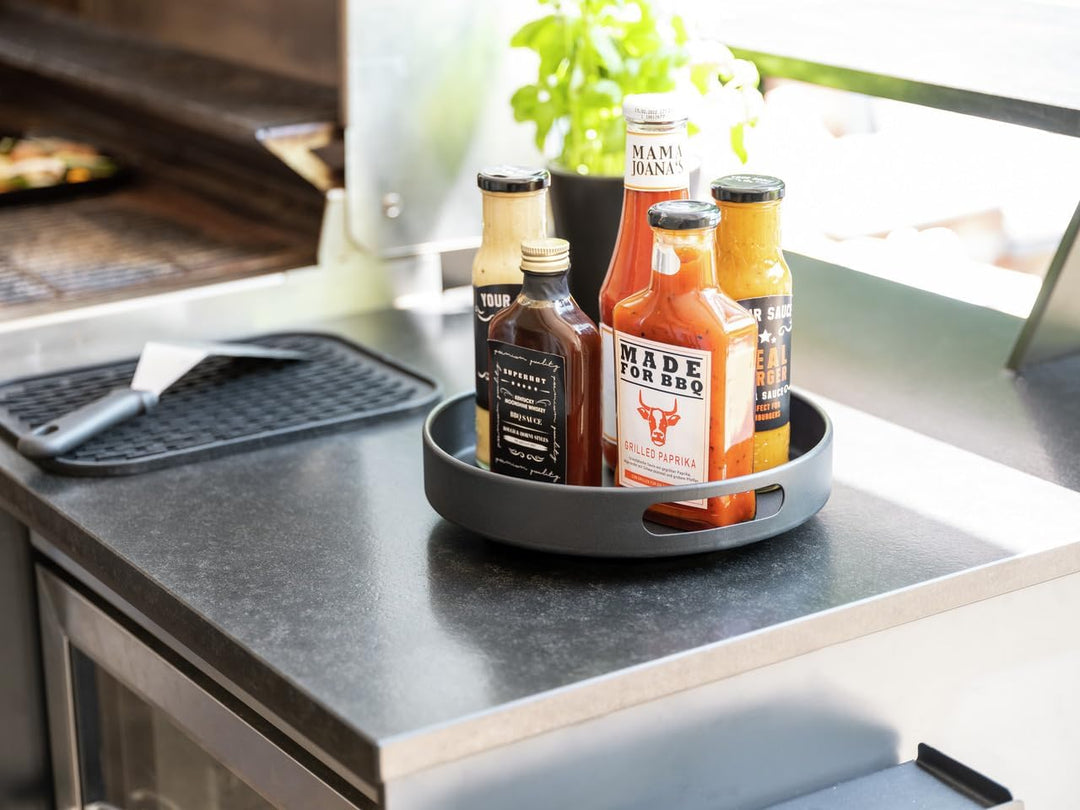 WENKO Drehbares Tablett Mod. Susie, 360° drehbar und umrandet, mit praktischen Haltegriffen zum sich