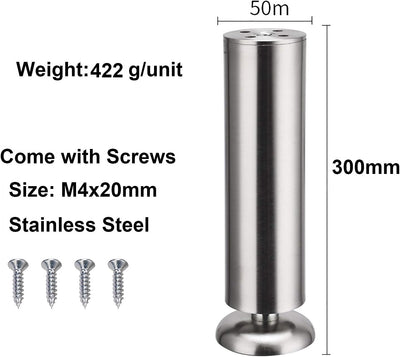 Qrity 4 Stück 300mm Möbelfüsse Edelstahl Schrankfüsse Möbelfüss Verdicken für Sofa, Tisch, Schränke,