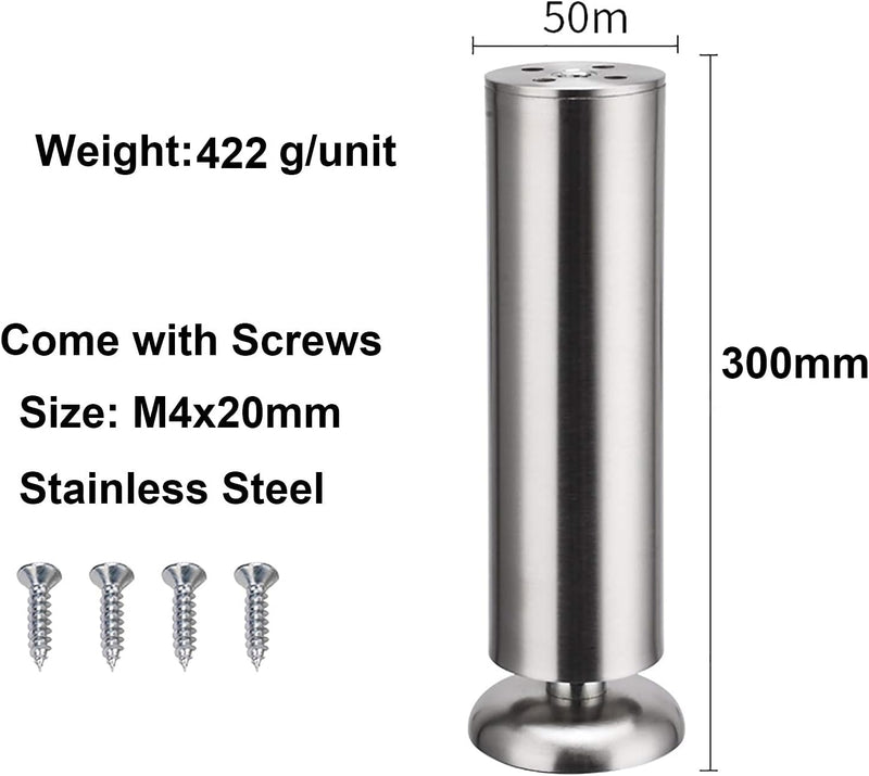 Qrity 4 Stück 300mm Möbelfüsse Edelstahl Schrankfüsse Möbelfüss Verdicken für Sofa, Tisch, Schränke,