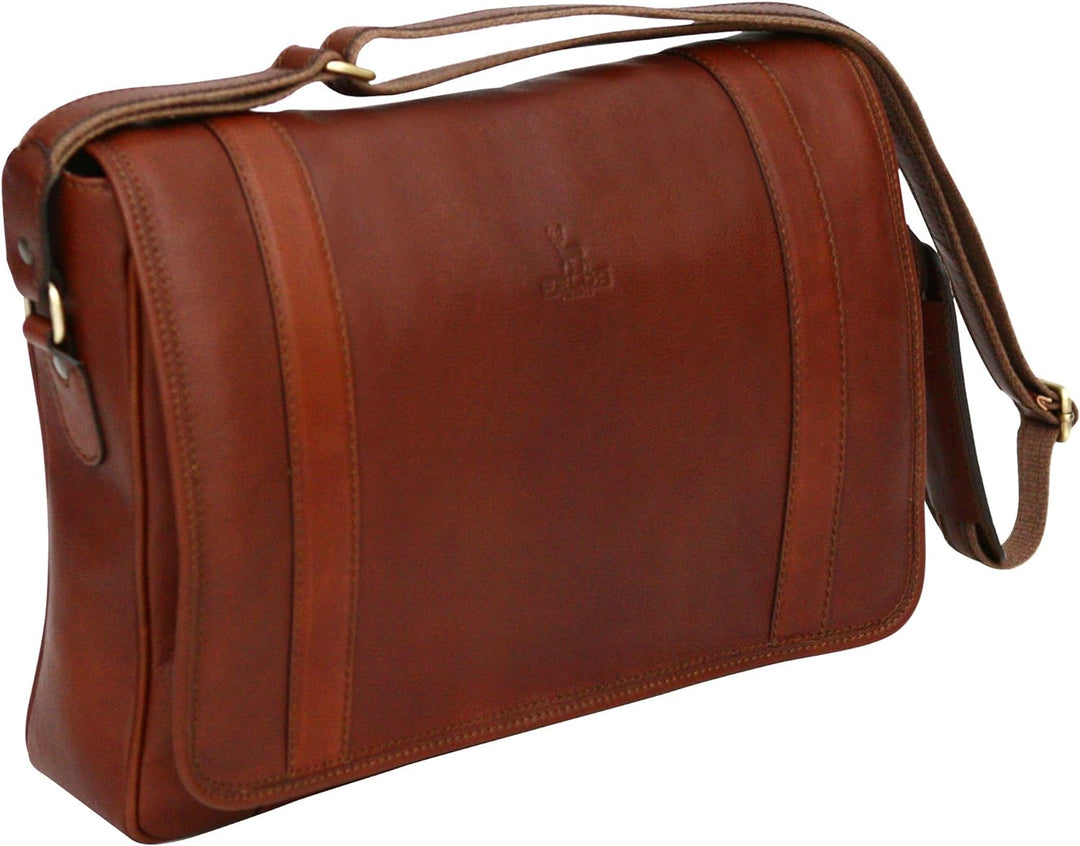 Messenger Bag aus Echtleder mit 13" Laptop-Fach Cognac, Cognac