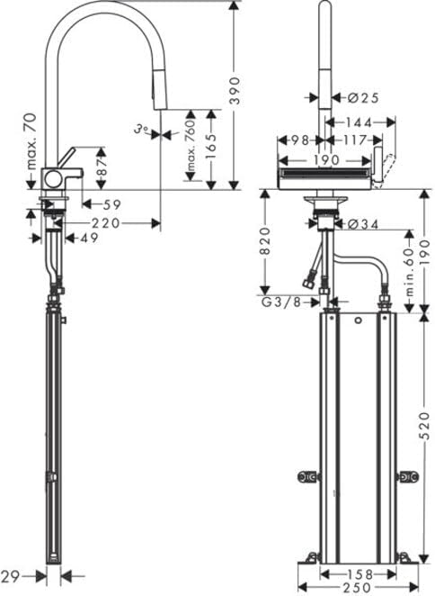 hansgrohe Küchenarmatur Aquno Select M81 (Wasserhahn Küche mit Abtropfsieb, 360° schwenkbar, auszieh