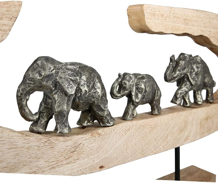 Casablanca Dekofigur Indoor - Gilde Aluminium Mangoholz - Elefanten Familie - Skulptur Statue Dekora