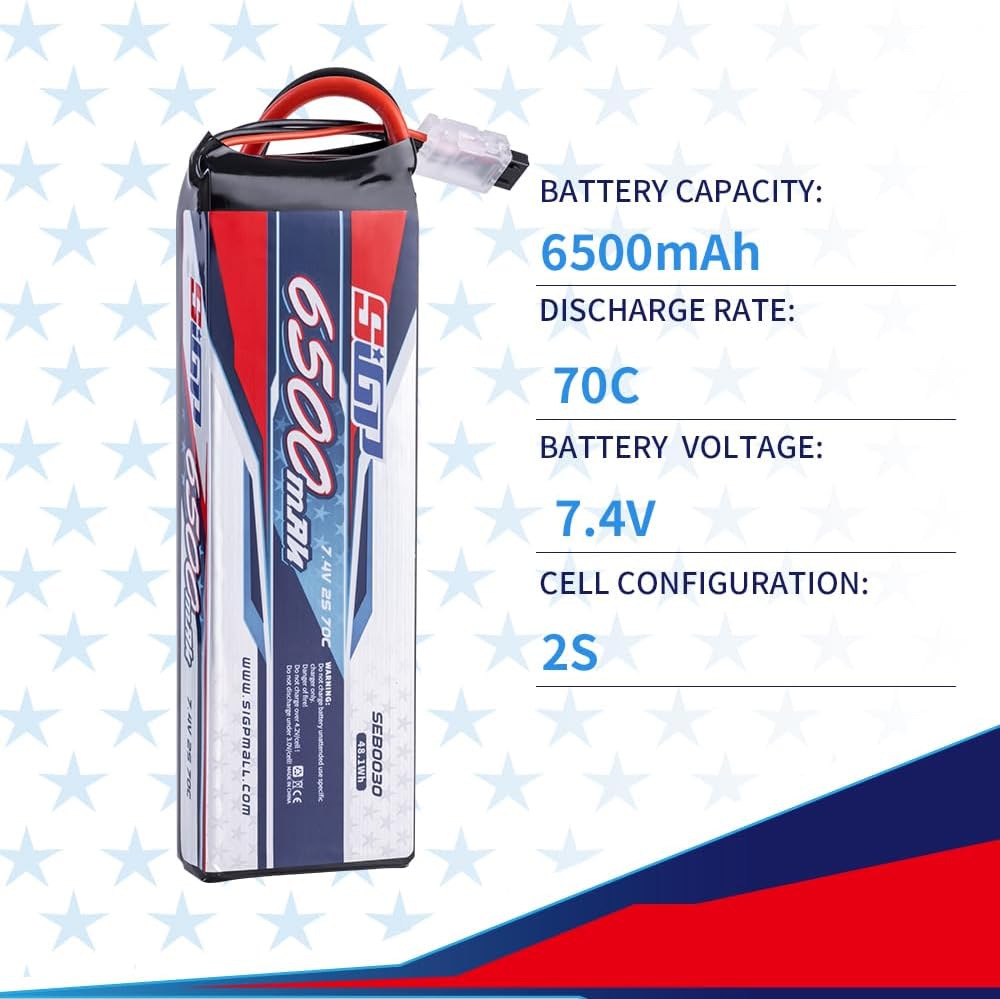 SIGP 2S 7.4V Lipo Battery 6500mAh 70C Soft Case with Deans TRX Plug for RC Car Truck Boat Vehicles T