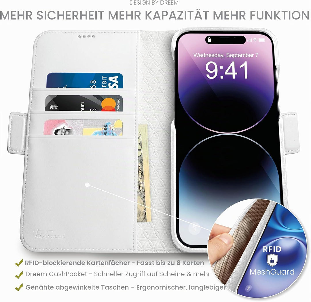 Dreem Fibonacci iPhone 14 Pro Max Brieftaschen-Etui / 2-in-1 stossfestes Etui und abnehmbares Folio