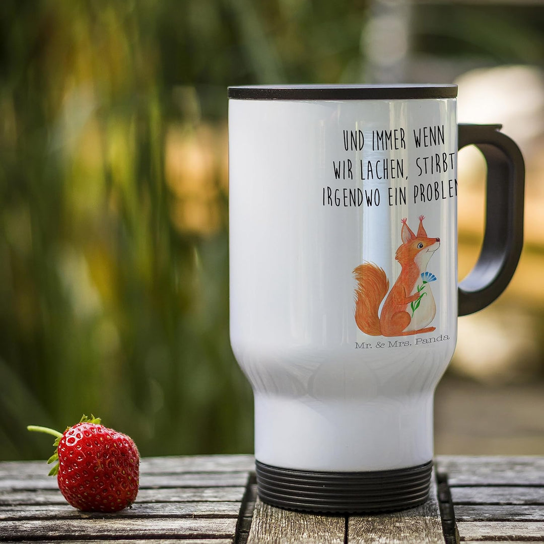 Mr. & Mrs. Panda Thermobecher Eichhörnchen Blume - Geschenk, Motivation Bilder, Spruch Deko, Warmhal