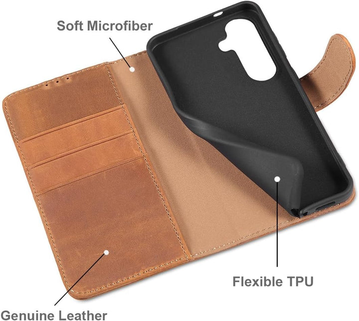 LENSUN Echtleder Hülle für Samsung Galaxy S26, Handyhülle [Premium Echtes Leder][RFID Schutz Tasche]