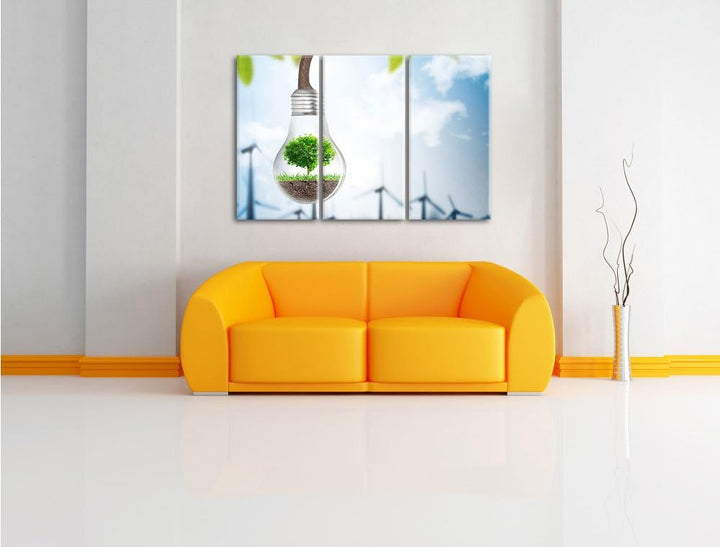 Pixxprint Light Bulb Alternative Energy Concept 3-Teiler Leinwandbild 120x80 Bild auf Leinwand