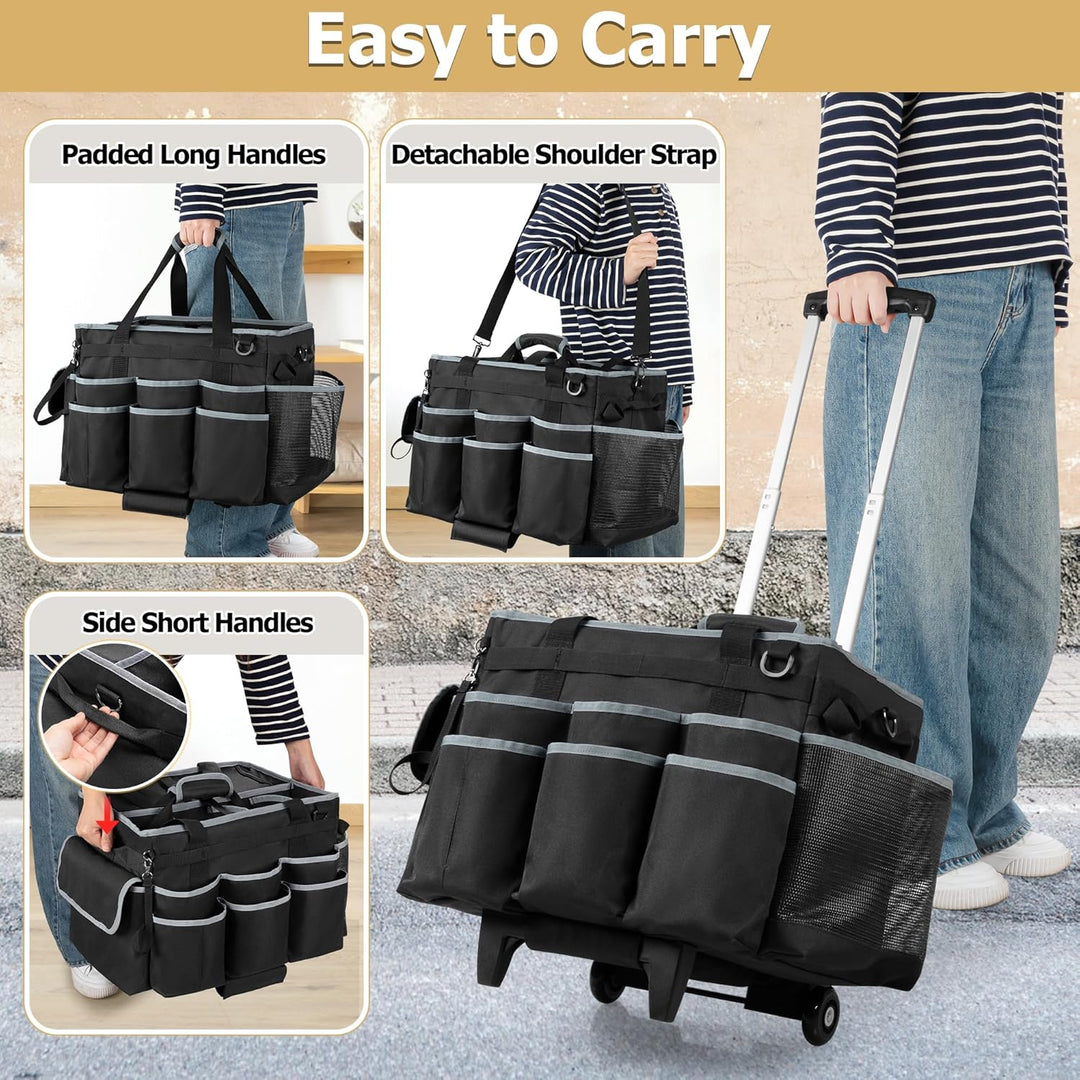 Grosser Reinigungs Caddie mit Abnehmbarem Trolley und Schultergurt, Reinigungsmittel Tasche mit Umla