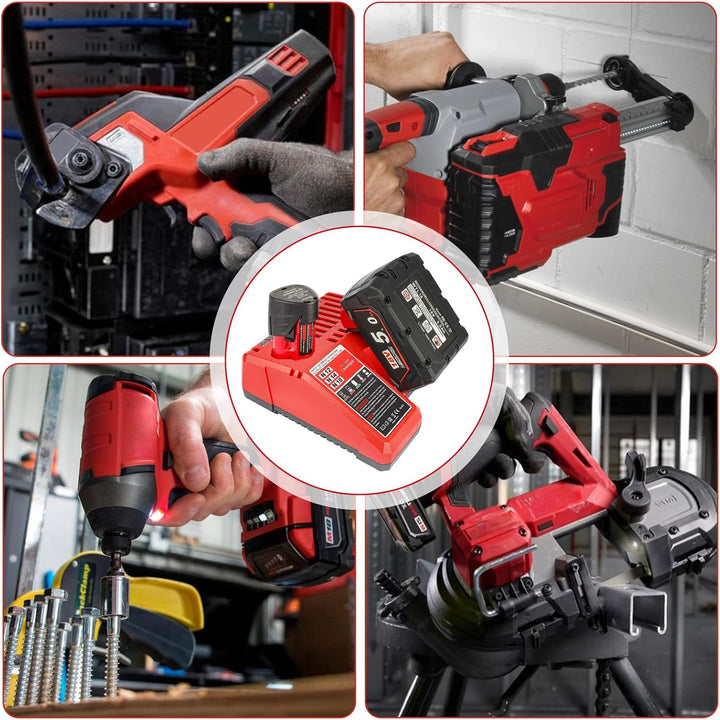 M12 & M18 3A Schnellladegerät, kompatibel mit Milwaukee M12 & M18 12V–18V Li-Ion Akkus 3Ah 4Ah 5Ah 6