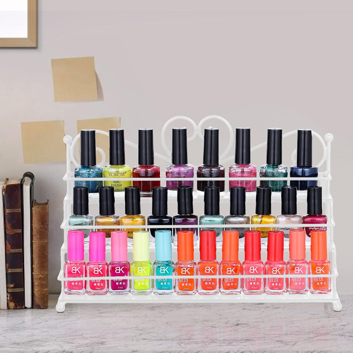 FullBerg Weiss Nagellack Regal mit 3 Metall Ablagen als Wandregal Aufbewahrung für Nagellack oder ät