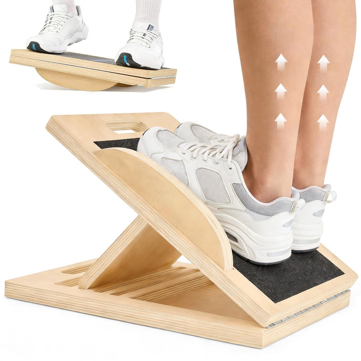 Schrägbrett aus Holz für effektives Dehnen, 3-in-1 Balance Board & Stretch Board für Wadendehner, Kn