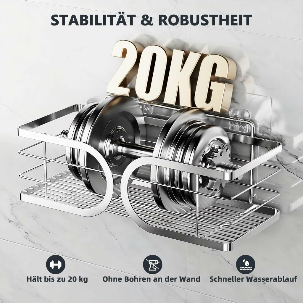 Duschregal ohne Bohren 3 Stück 304 Edelstahl Grosses Fassungsvermögen Rostfrei Duschablage Duschkörb